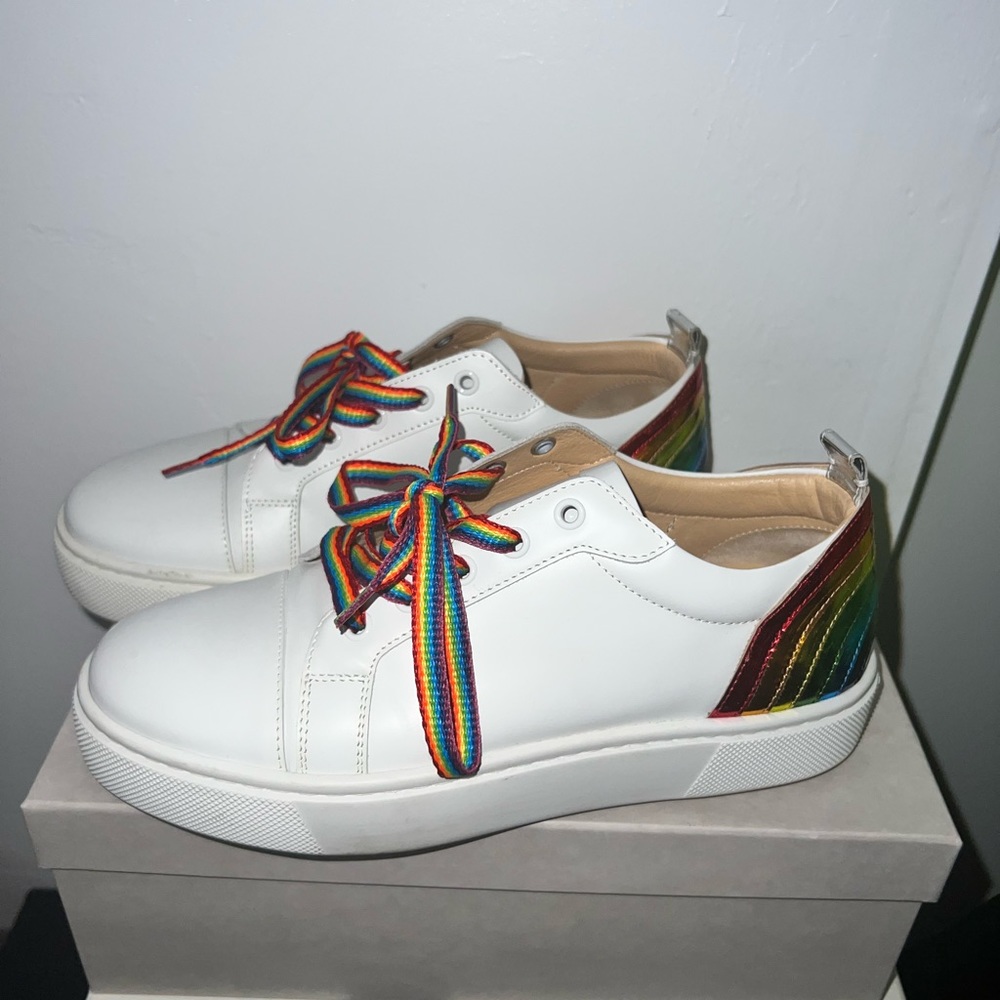 Christian Louboutin White Sneakers with Rainbow Accents